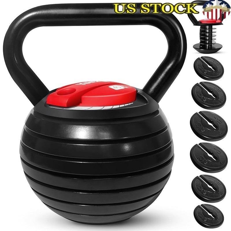 Adjustable Kettlebell 40lb Cast Iron Non-Slip Handle Weight Training Home Gym US