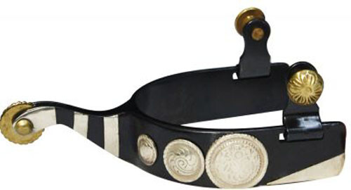 Showman BLACK Steel SPURS with Engraved SILVER Conchos & Accents
