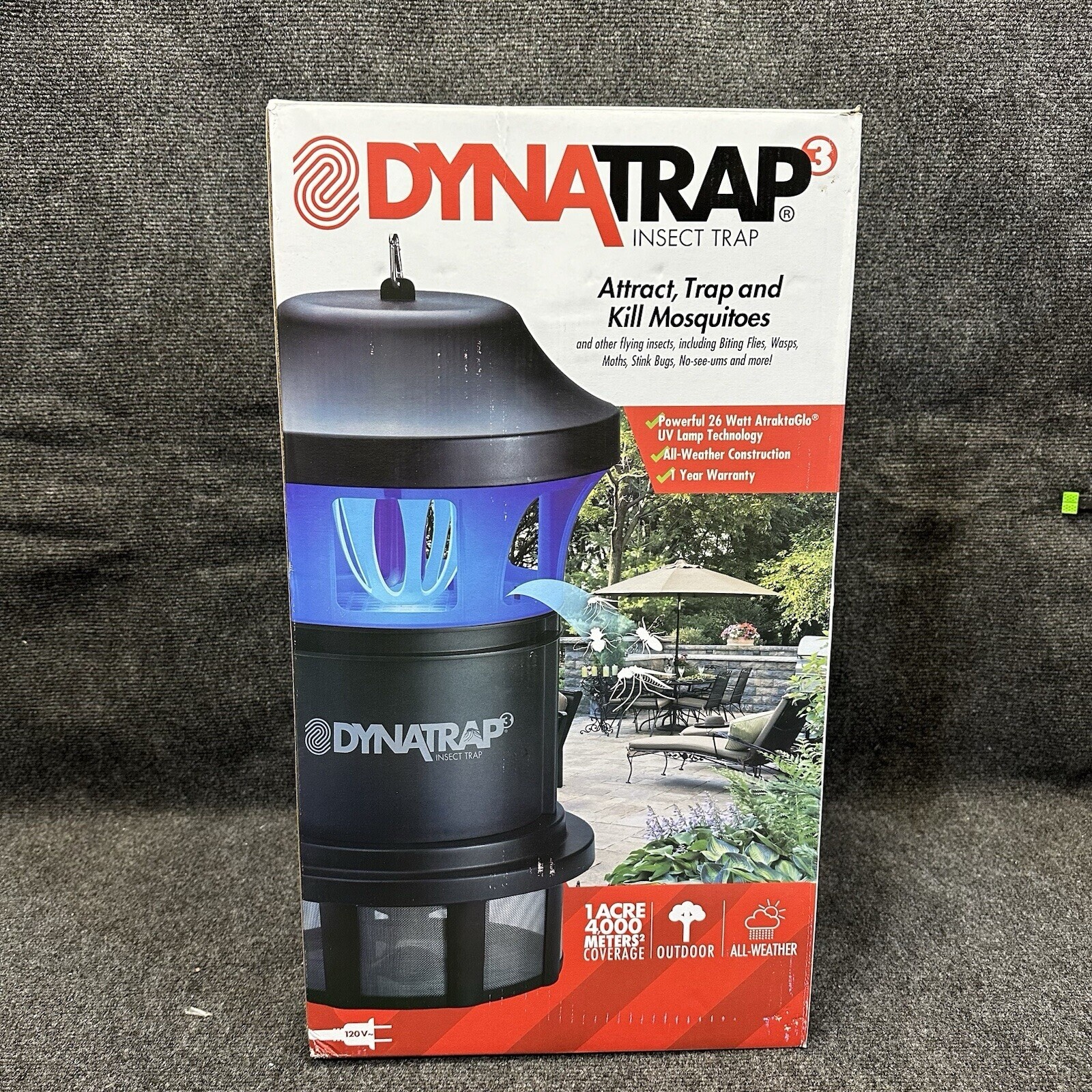 Dynatrap 3 DT1775 Insect Trap UV Light Vacuum Action 3-Way Insect Control Black