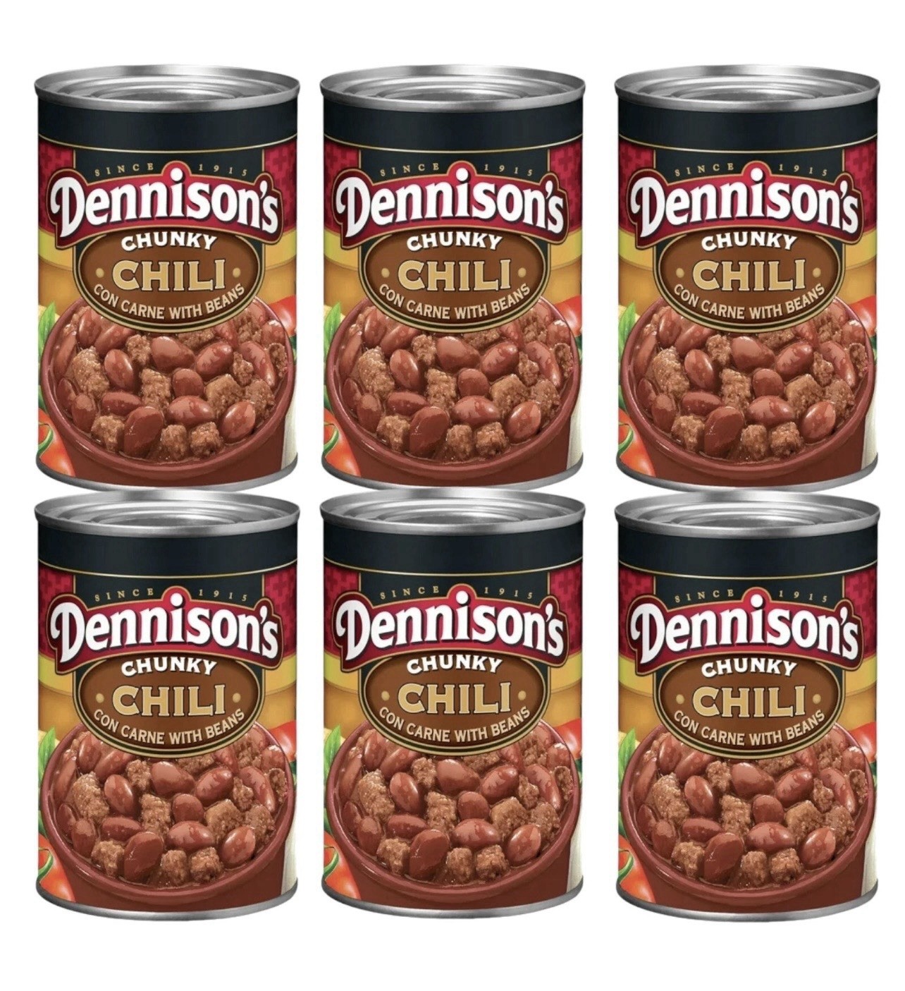 Dennison's CHUNKY Chili Con Carne with Beans Dennisons 15oz Can (Pack of 6)