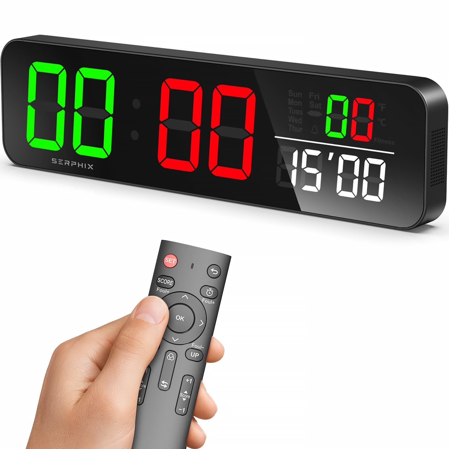 15.2" Digital Scoreboard Clock with Countdown Timer, Variable LED Color, Tabl...