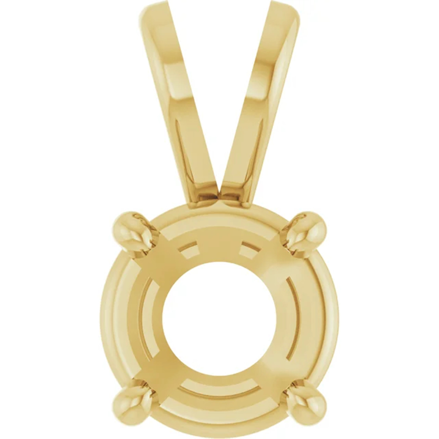 Round Cut Pendant Mounting 10K Yellow Gold 4 Prong Tall Bail Basket Setting USA
