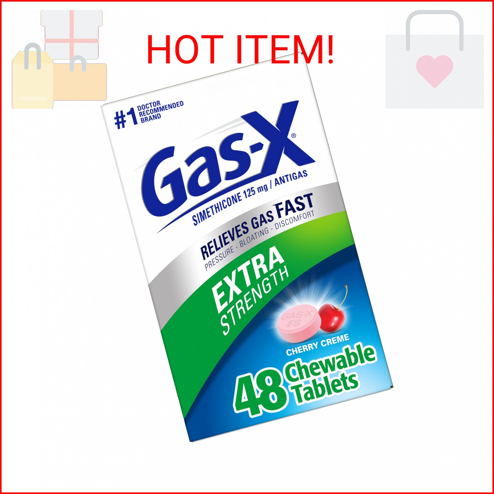 Gas-X Extra Strength Chewable Gas Relief Tablets with Simethicone 125 mg, Cherry