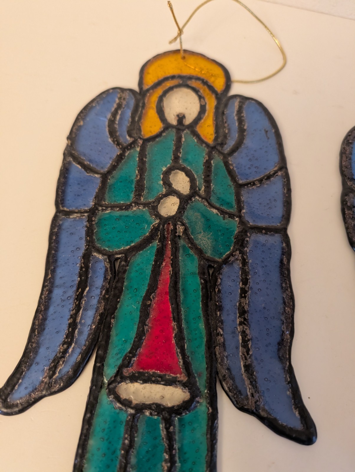 Xmas 13" Plastic-Stained Glass Look Angel Suncatcher Window Decoration ITALY