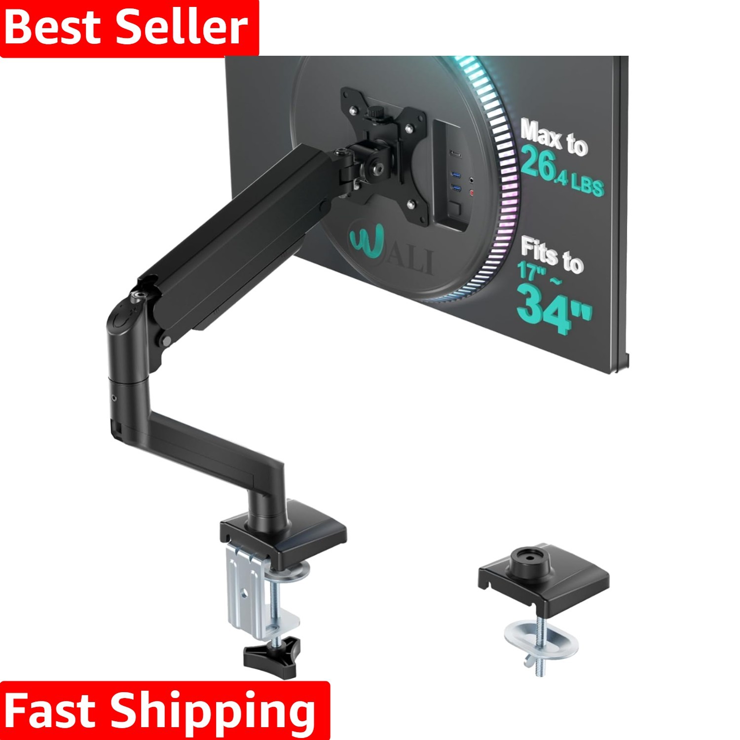 Single Monitor Mount, Gas Spring Monitor Arm for 17-34 inch Screens, Adjustab...