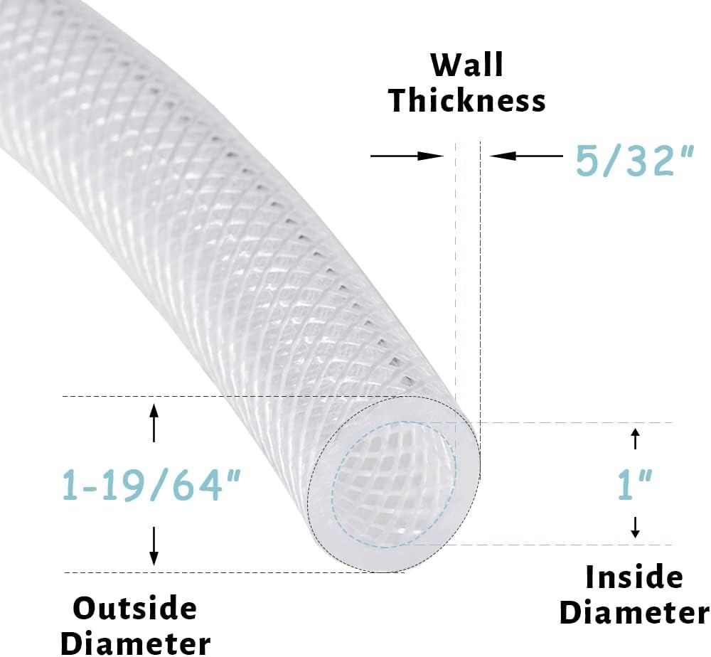 DAVCO 1" ID × 10 ft Heavy Duty Braided Clear Plastic 1"ID, Transparent