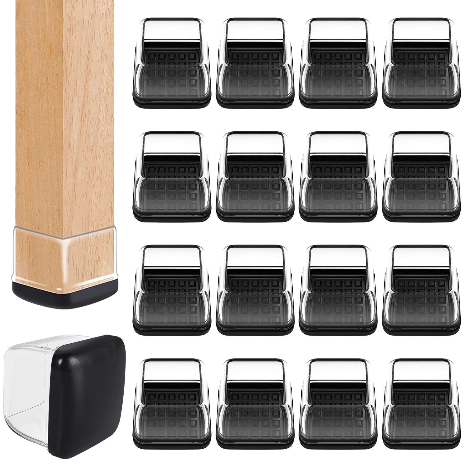 Ezprotekt Chair Leg Sliders for Carpet, 24 Pcs Square L-Clear, L-clear