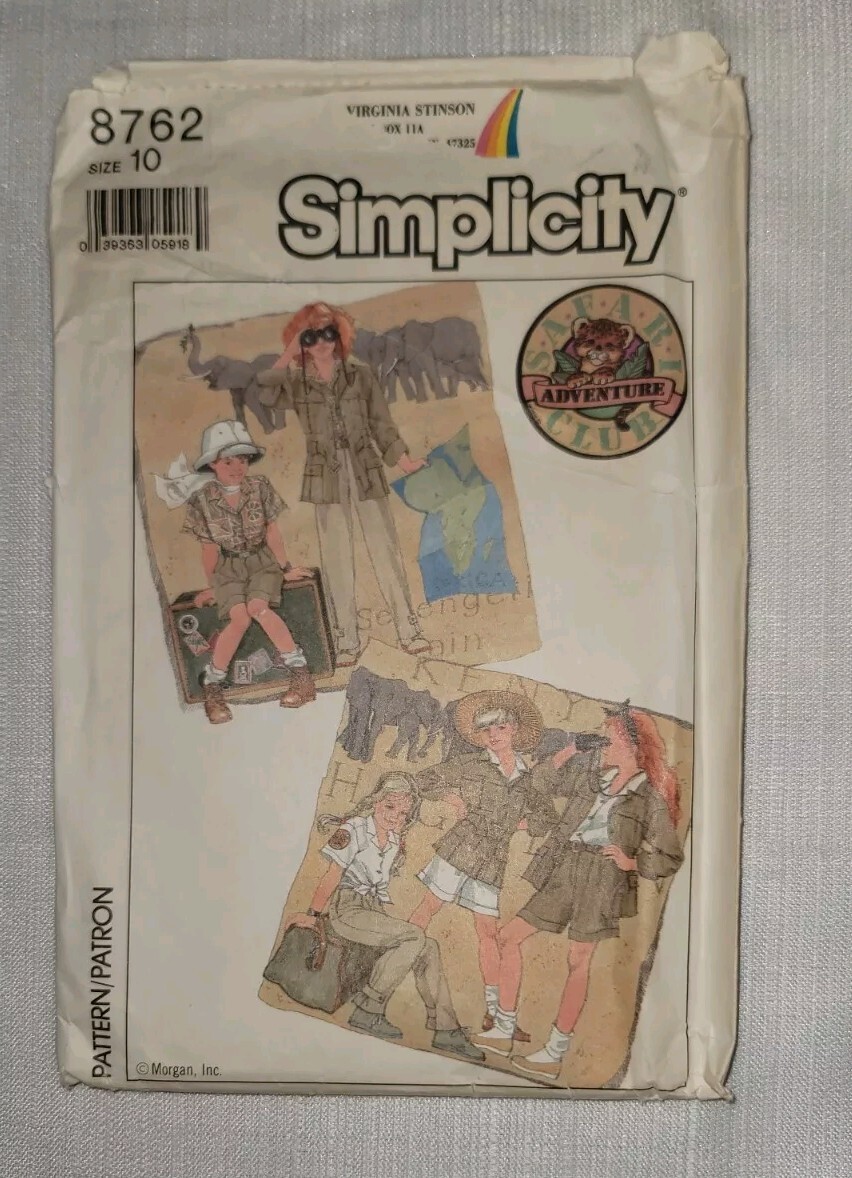 Simplicity 8762 Girls Size 10 Safari Adventure Club + Transfer, 1988, Uncut