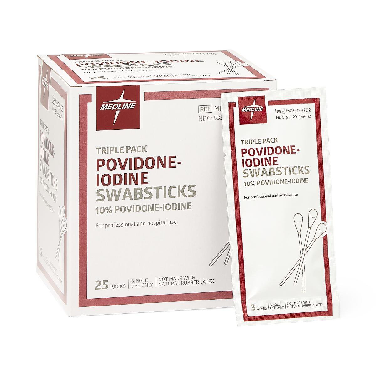 Povidone Iodine 10% USP Swabstick 3 ct BX of 25