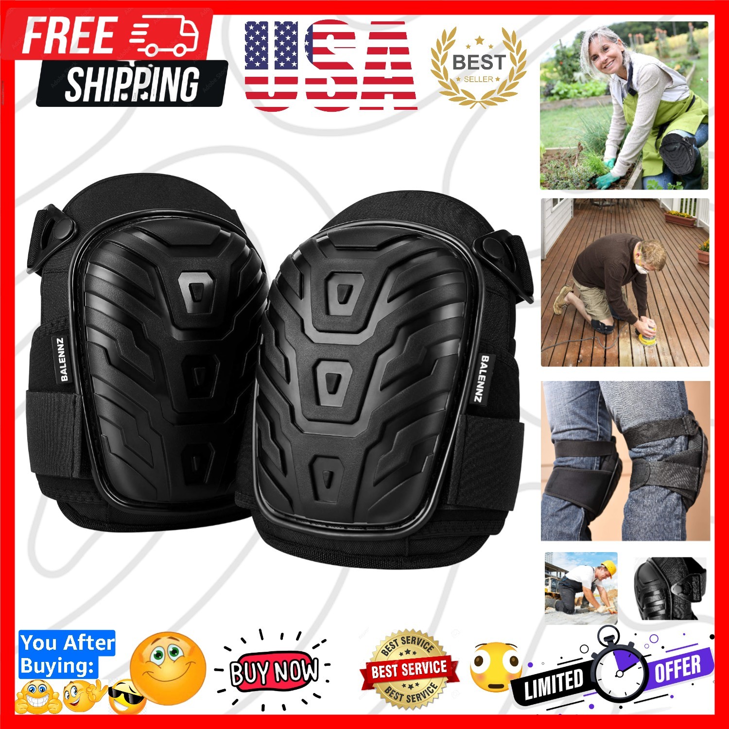 Professional Knee Pads for Work - Heavy Duty Foam Padding Gel Construction Kn...