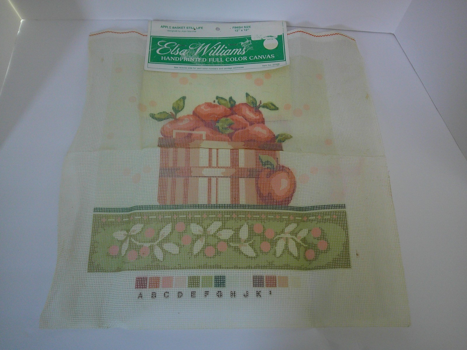 Elsa Williams Needlepoint Canvas Apple Basket Still Life 12x12 by Joan Marchie