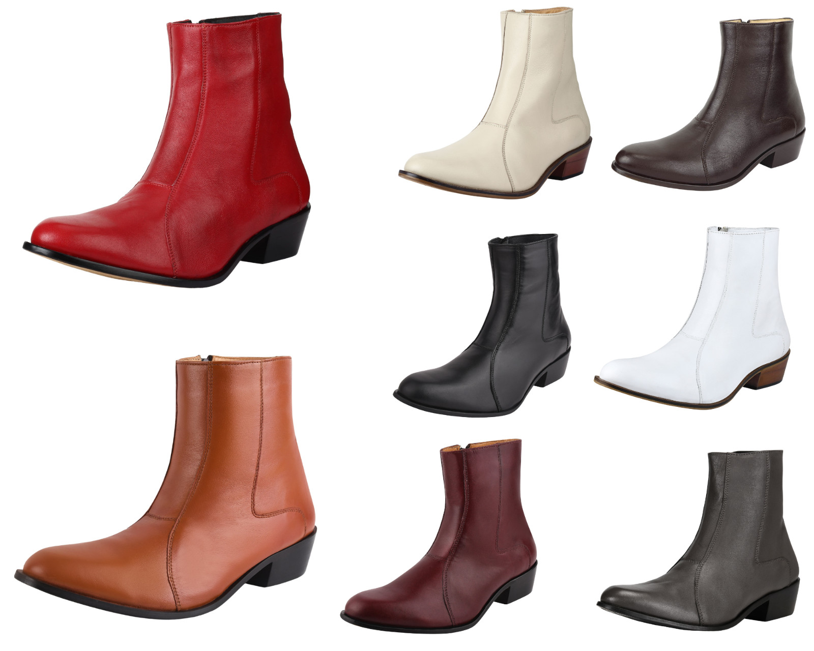LIBERTYZENO Men Boot Leather Cuban Heel Retro Side Zipper High Ankle Dress Boots