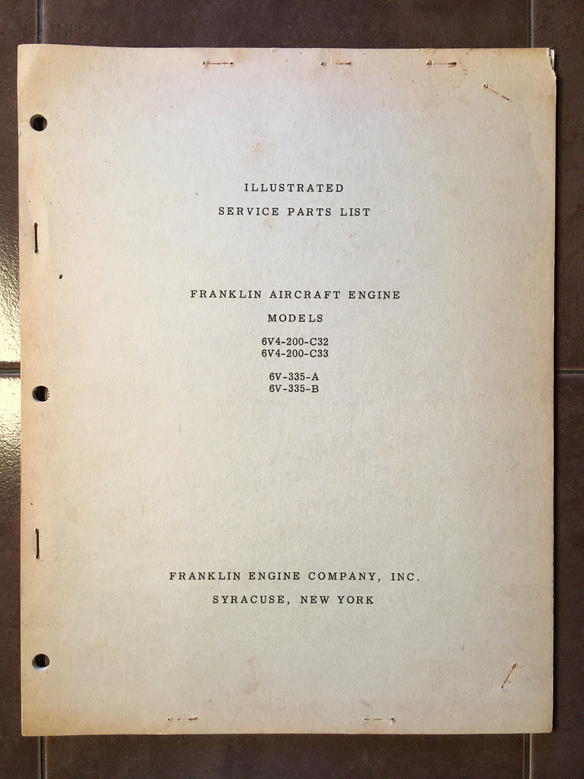 Original Franklin 6V4-200-C32/C33 & 6V-335-A/B Parts Manual