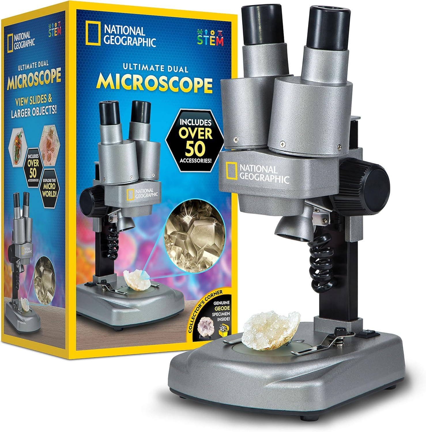 National Geographic Dual LED Kids Microscope - 50+ Pc Science Kit with 10 Prepar