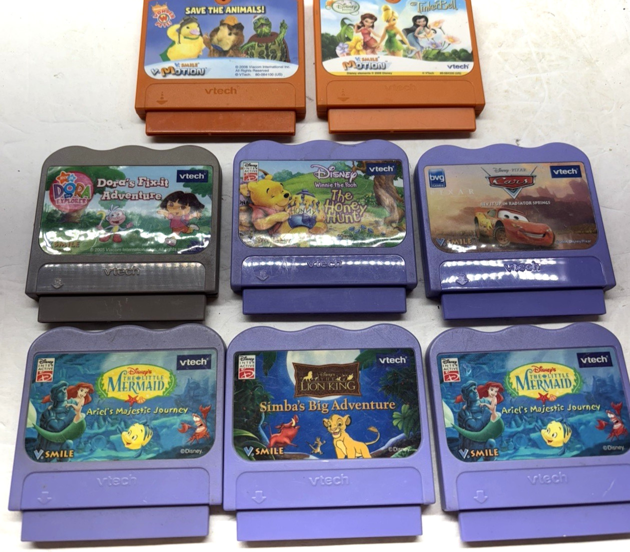 VTech VSmile System Cartridges Learning Games Set 8 Pooh Mermaid Lion King Dora
