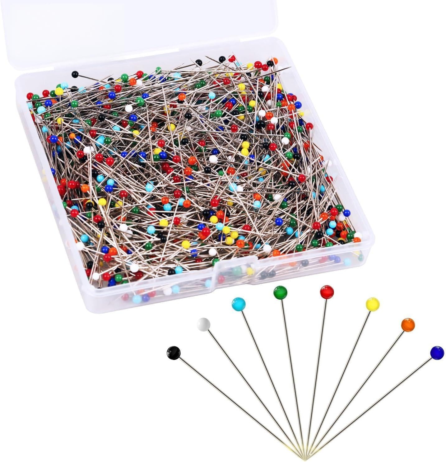 600PCS Sewing Pins,1.5Inch Glass Head Straight Pins for Fabric, Stainless Steel