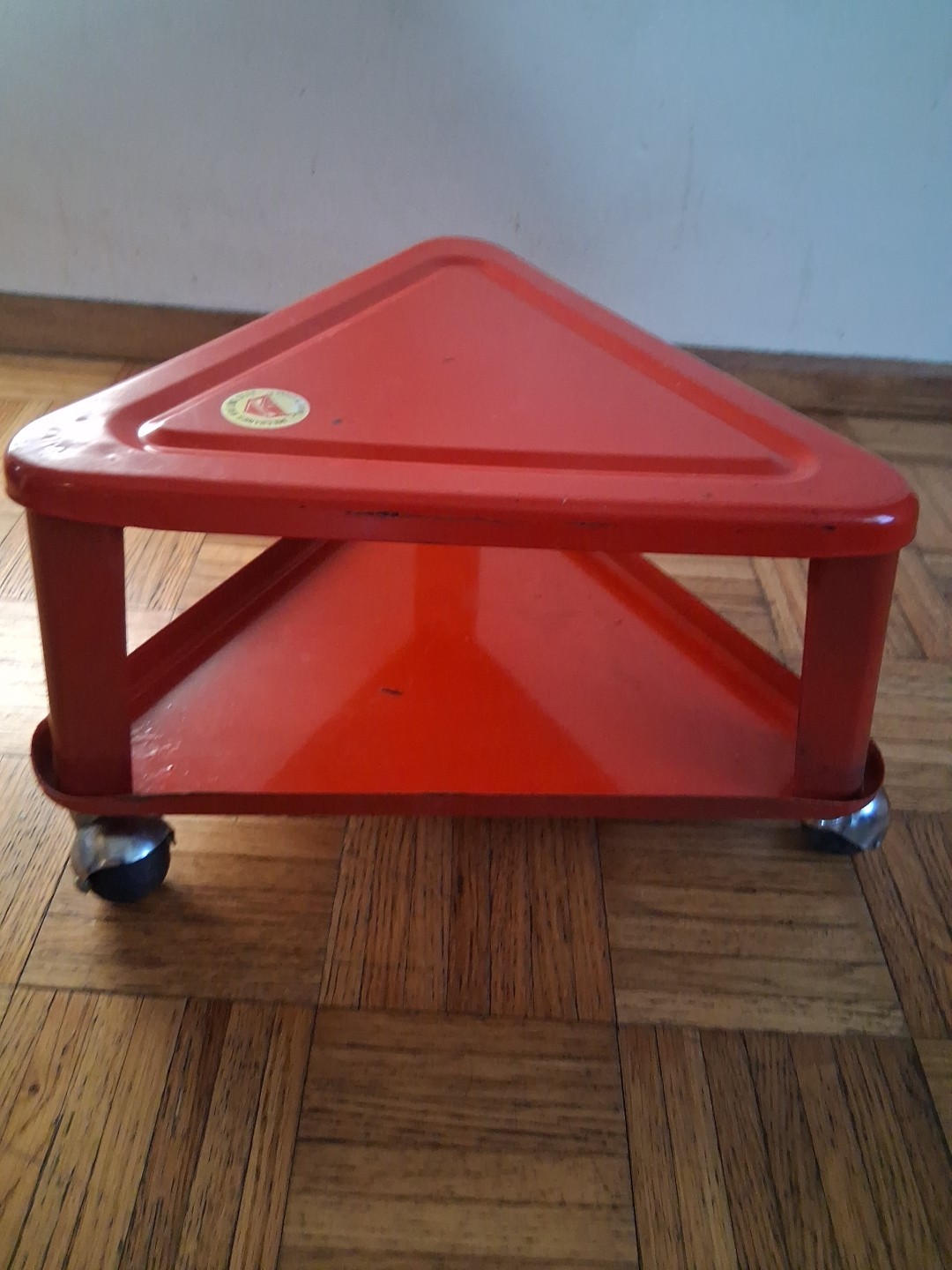 Vintage Mechanics Rolling Seat Red Triangle On Wheels