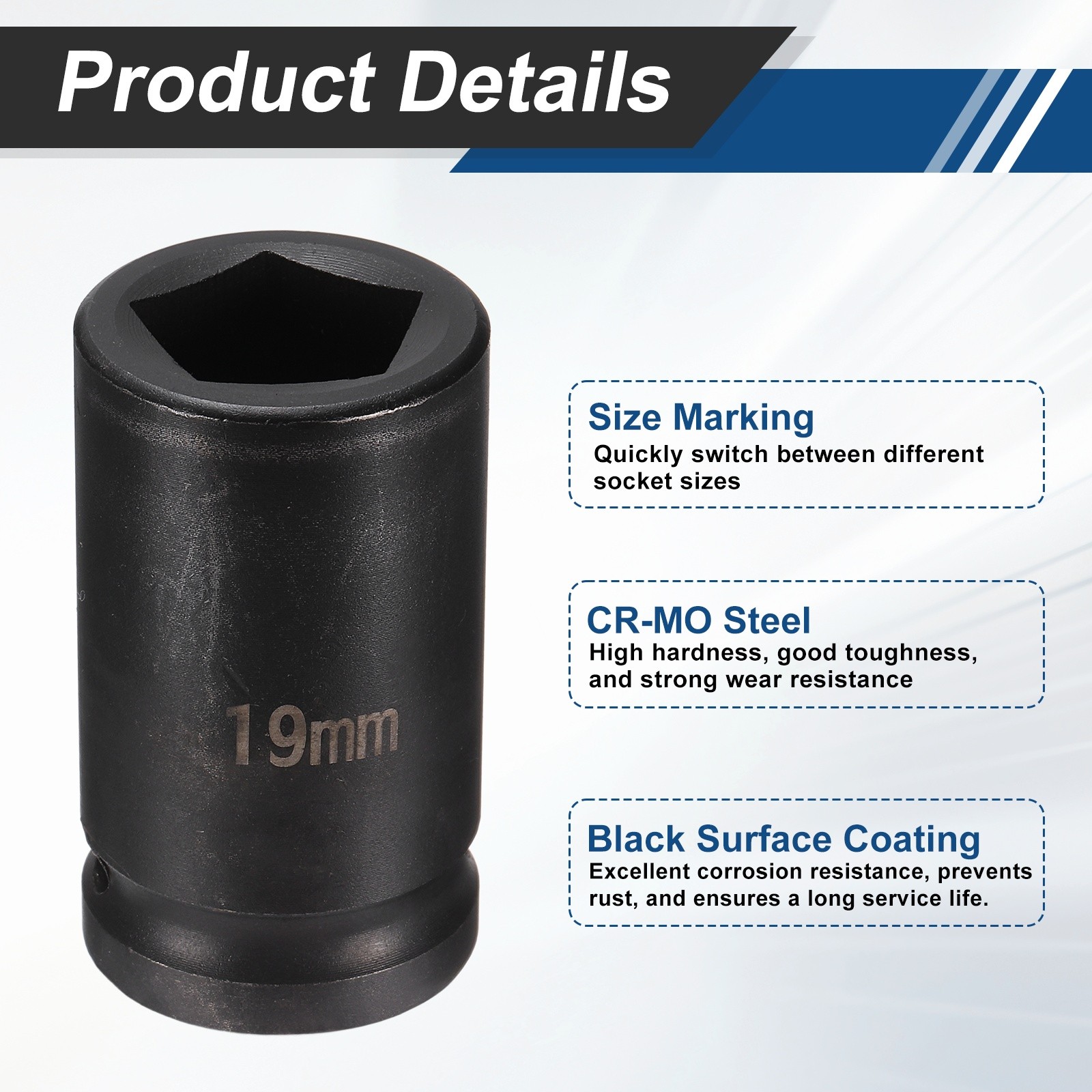 Pentagon Socket 1/2" Drive 19mm 5 Point Socket 2" Long Cr-MO Steel
