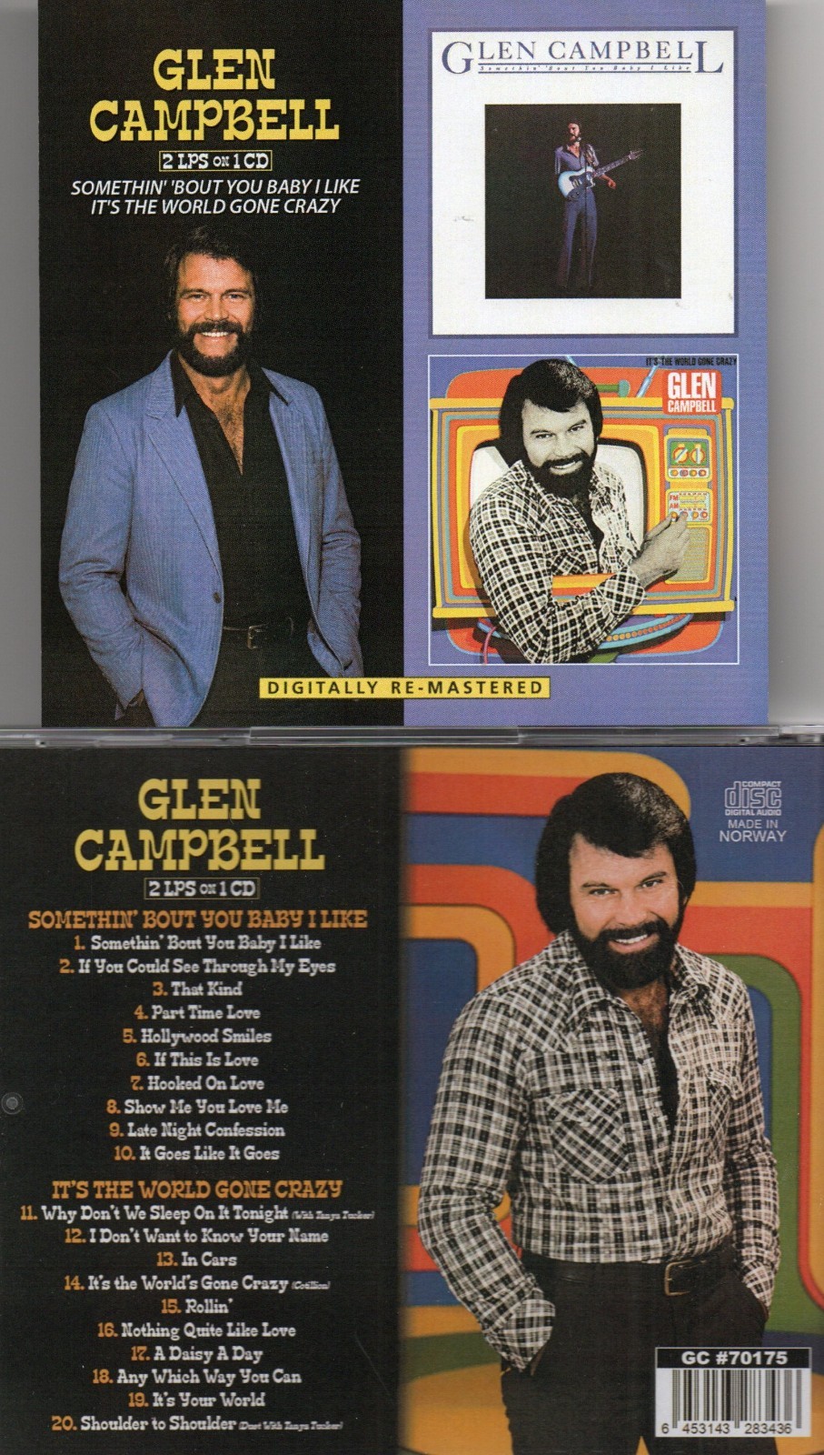 GLEN CAMPBELL SOMETHIN' BOUT YOU I LIKE/IT'S WORLD GONE CRAZY-2 LPS/1 CD IMPORT