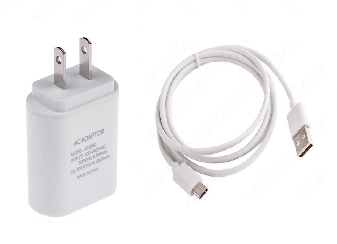 2 AMP WALL CHARGER ADAPTER+TYPE C USB CABLE FOR USB-C ZTE MODEL PHONES (WHITE)
