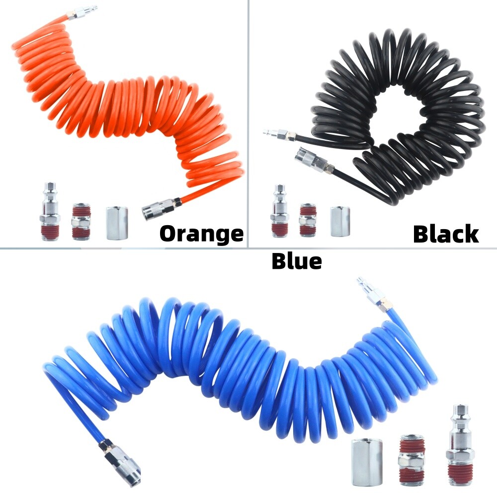 Polyurethane Recoil Air Hose with Fittings Compressor OD 10mm ID 6.5mm L 9M