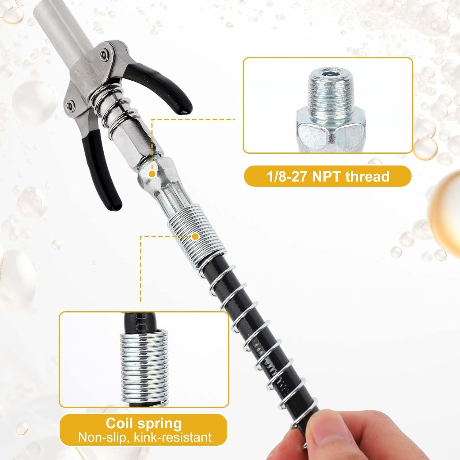 Grease Gun Accessory Kit, Include 45Cm/18In Spring Flex Hose, Normal Coupler & D