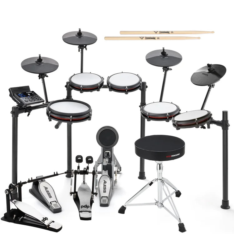 Alesis Nitro Max Mesh Electronic Drum Set and Double Bass Pedal Expansion Bundle