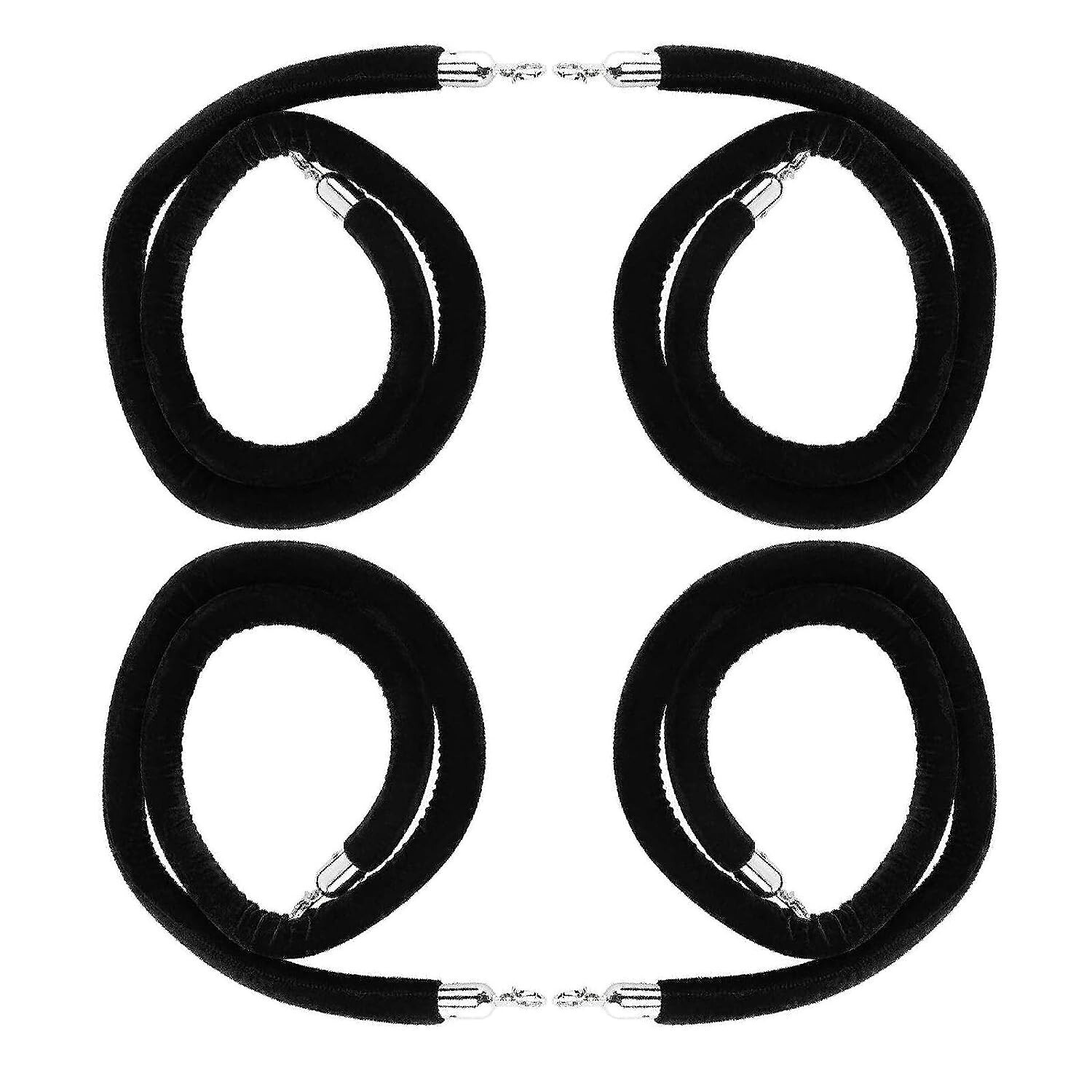 NovelBee 4pcs Black Velvet Stanchion Ropes with Silver Hooks,6.6 Feet Stanchion