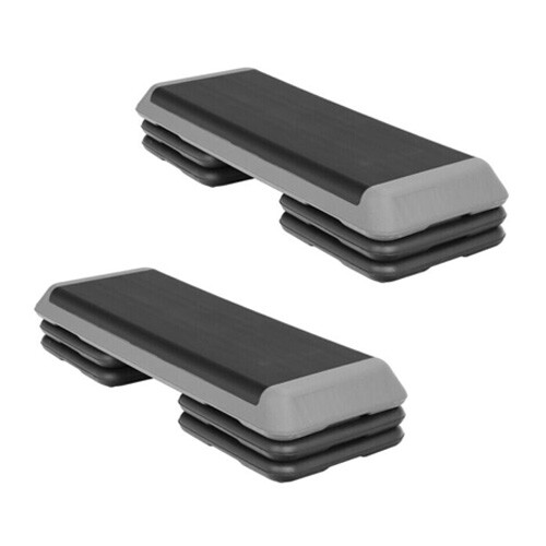 2PCS 43'' Adjustable Exercise Aerobic Step Fitness Stepper W/Risers 4" - 6" - 8"