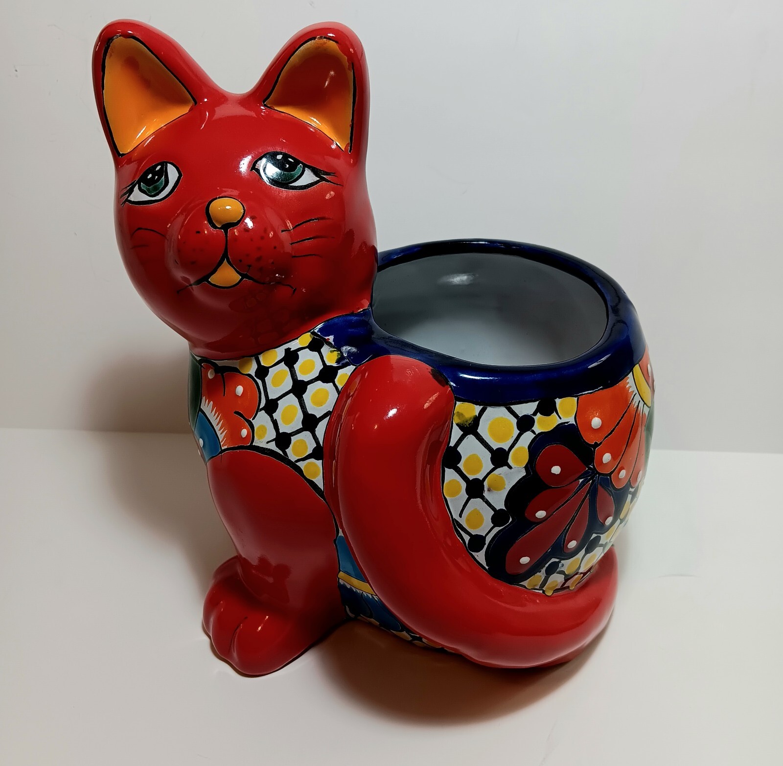 Handmade Artistic Ceramic Cat Planter. 10 Inches Tall.