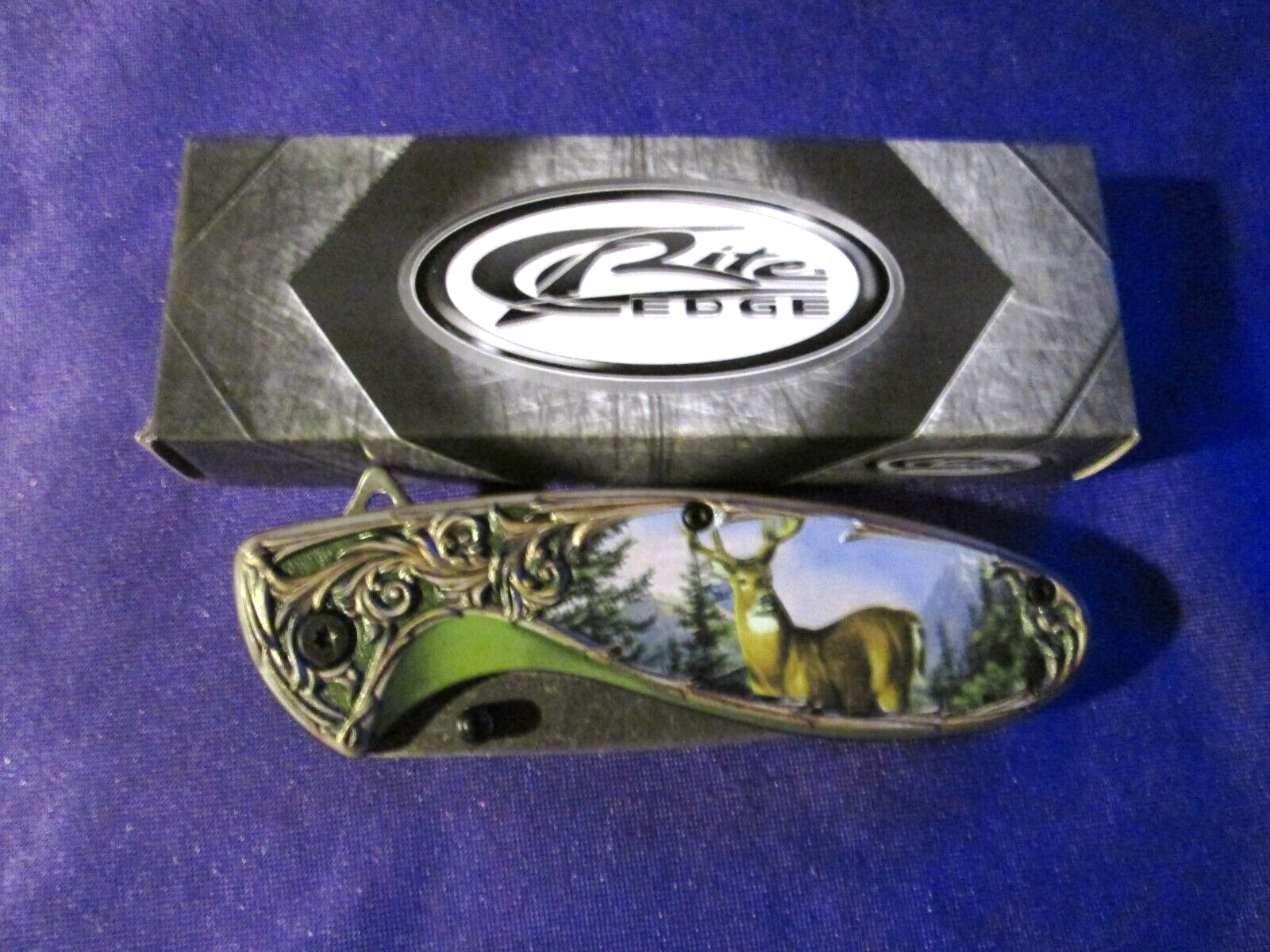 RITE EDGE 4 1/2" 3D PRINTED DEER FOLDER LOCKBACK KNIFE WITH BELT CLIP #PD15