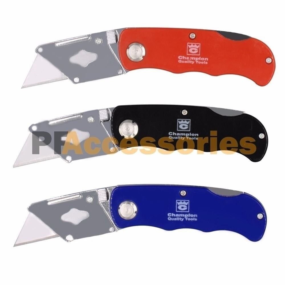 Folding Lockback Utility Pocket Knife Box Cutter with 5 Extra Blades Belt Clip