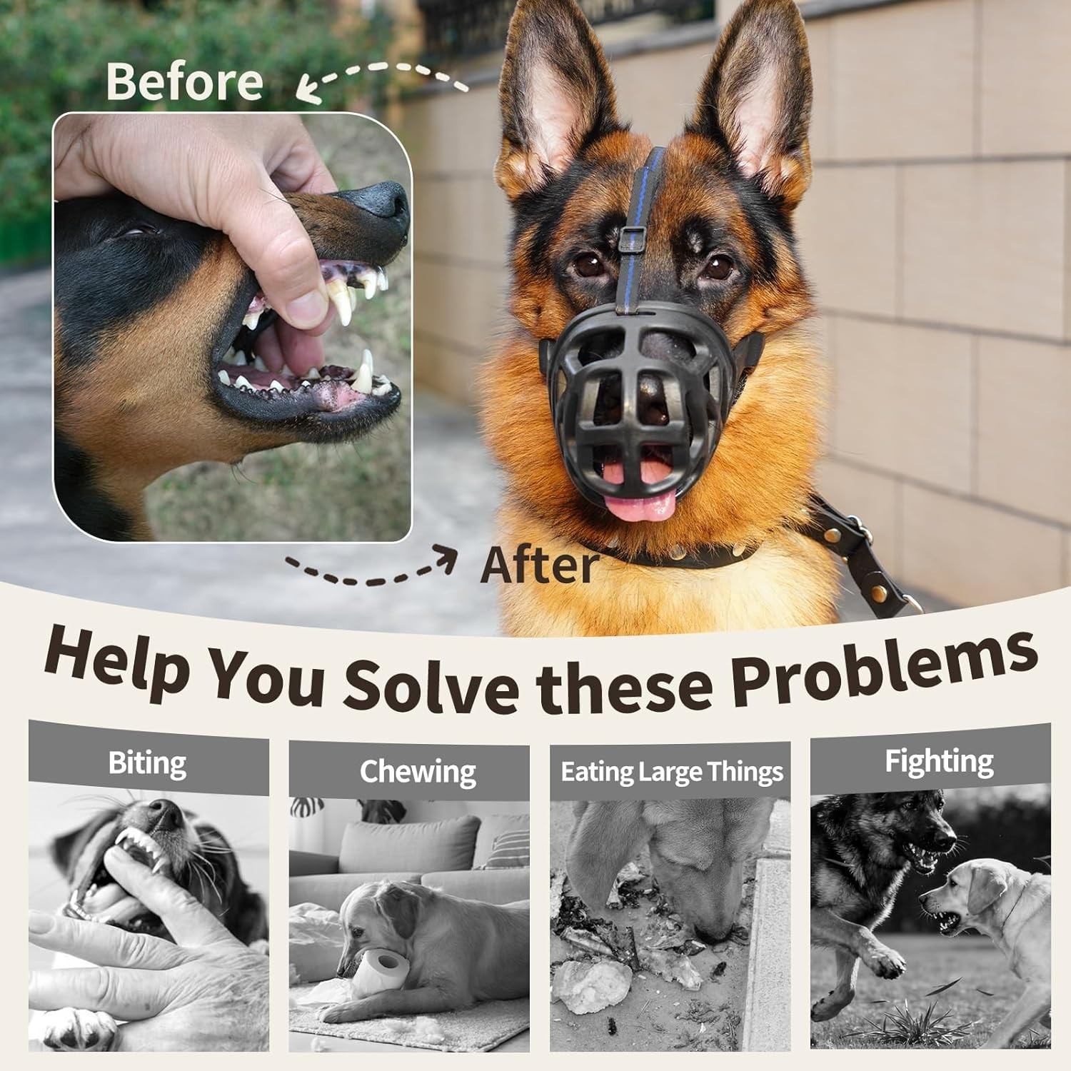 Dog Muzzle, Breathable Basket Muzzles for Small, Medium, Large and X-Large Ag...