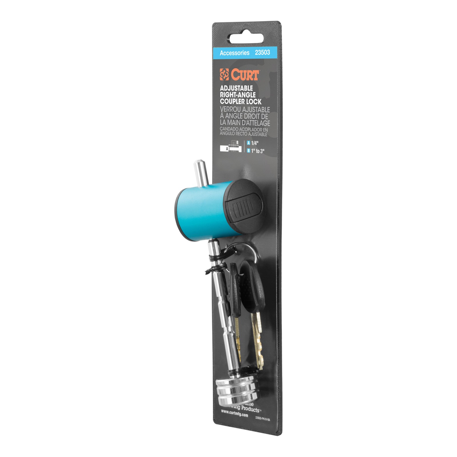 Curt-Coupler Lock (1/4" Pin, 1" to 3" Latch Span, Right-Angle, Chrome)