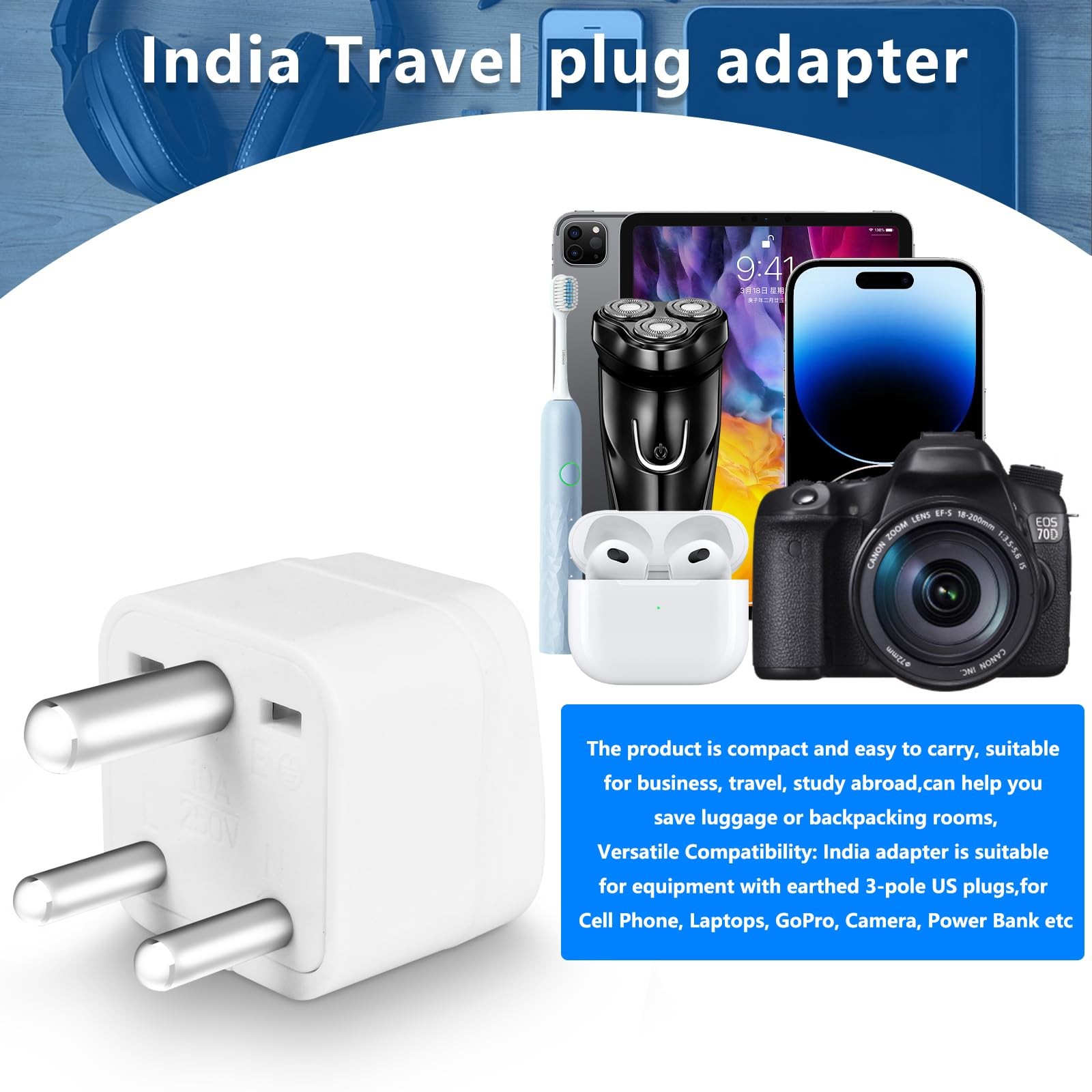 US to India Plug Adapter,Type D Adapter Power Adapte White