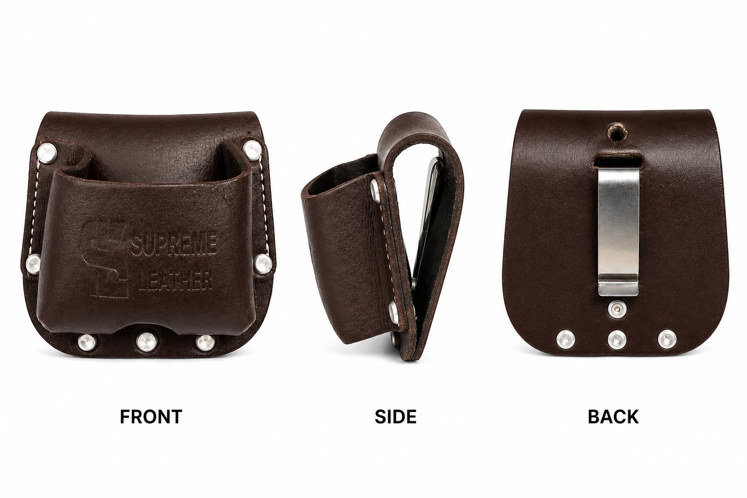 Heavy Duty Leather Tape Measure Holder with Loop & Belt Clip