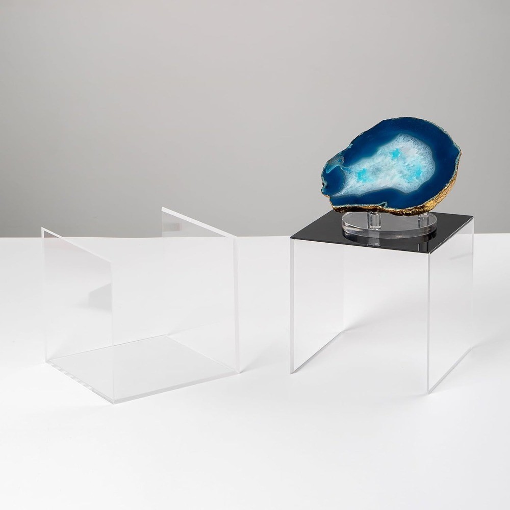 Clear Acrylic 5x5x5 Inch Display Cube with Black Base, Removable Riser Stand for