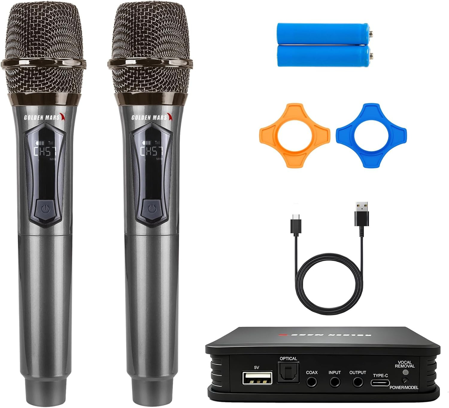 Wireless Microphone Karaoke System with RCA and AUX Audio Interface Output, Supp