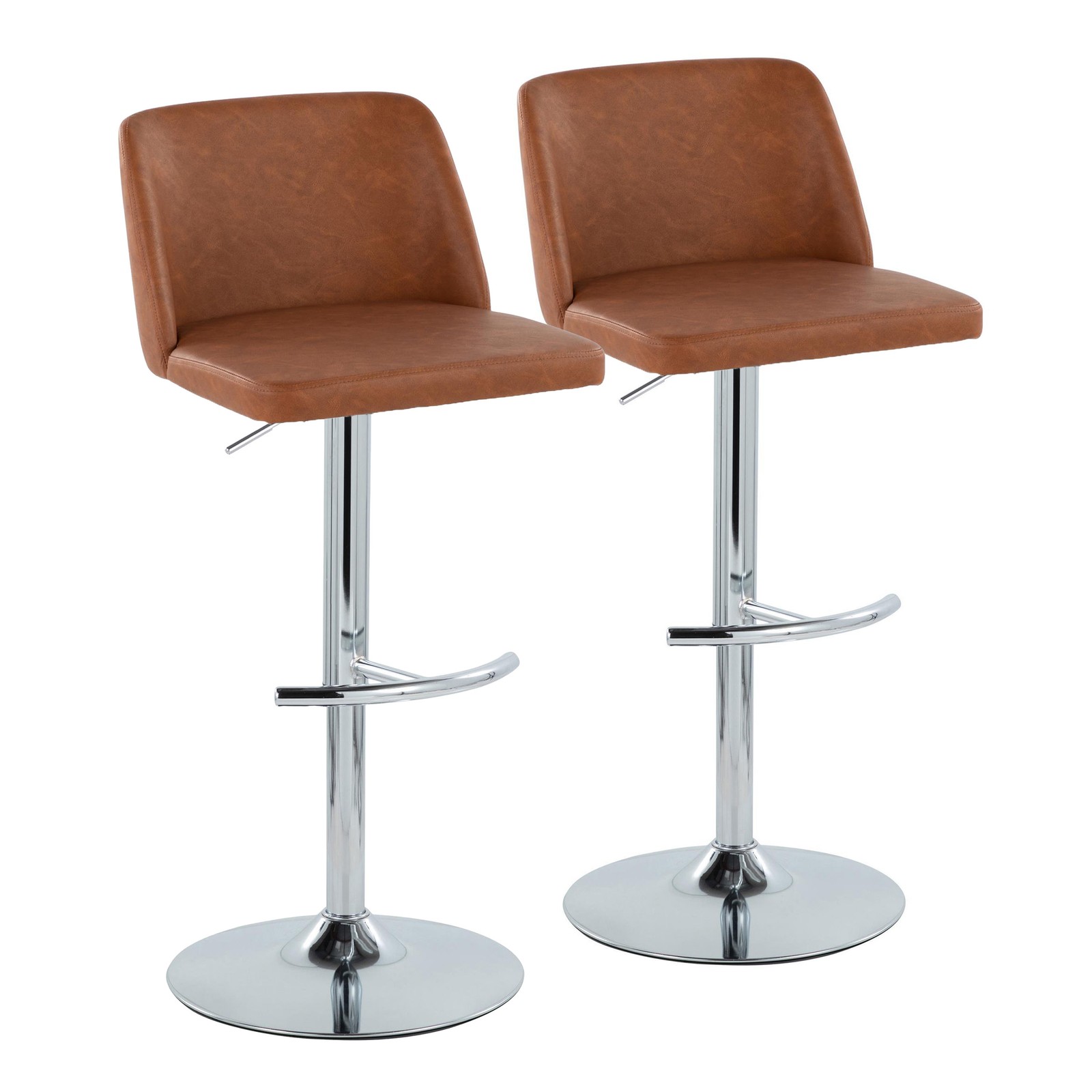 Toriano Contemporary Adjustable Barstool with Swivel in Camel Faux Leather and