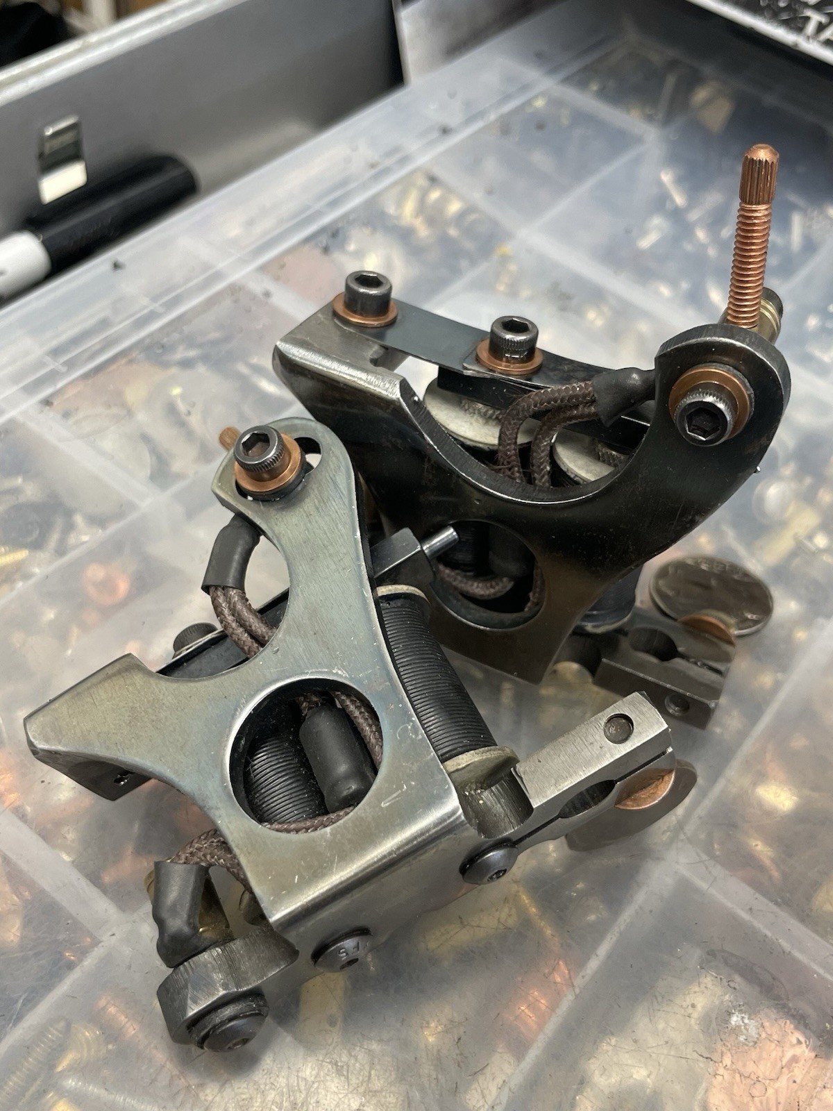 QUIDGEON COIL TATTOO MACHINE SET 2007 #38 & 39 Original Early Handmade Set SOLID