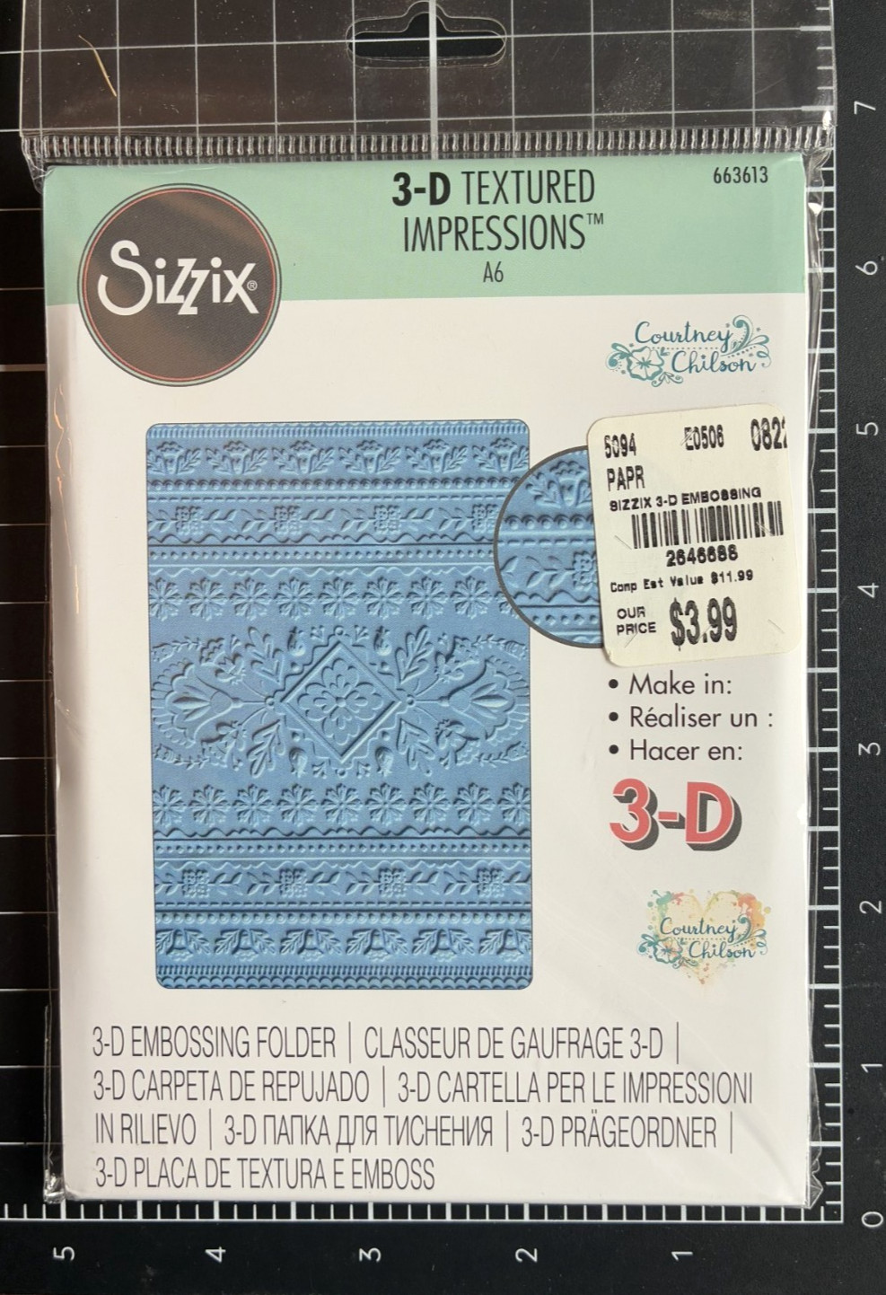 Sizzix 3-D Textured Impressions Embossing Folder FOLK ART PATTERN DOODLE PAISLEY