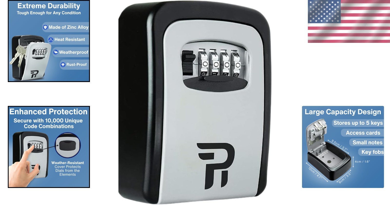 Key Lock Box with Code for Outside - Durable Wall Mount Lockbox for Keys and ...