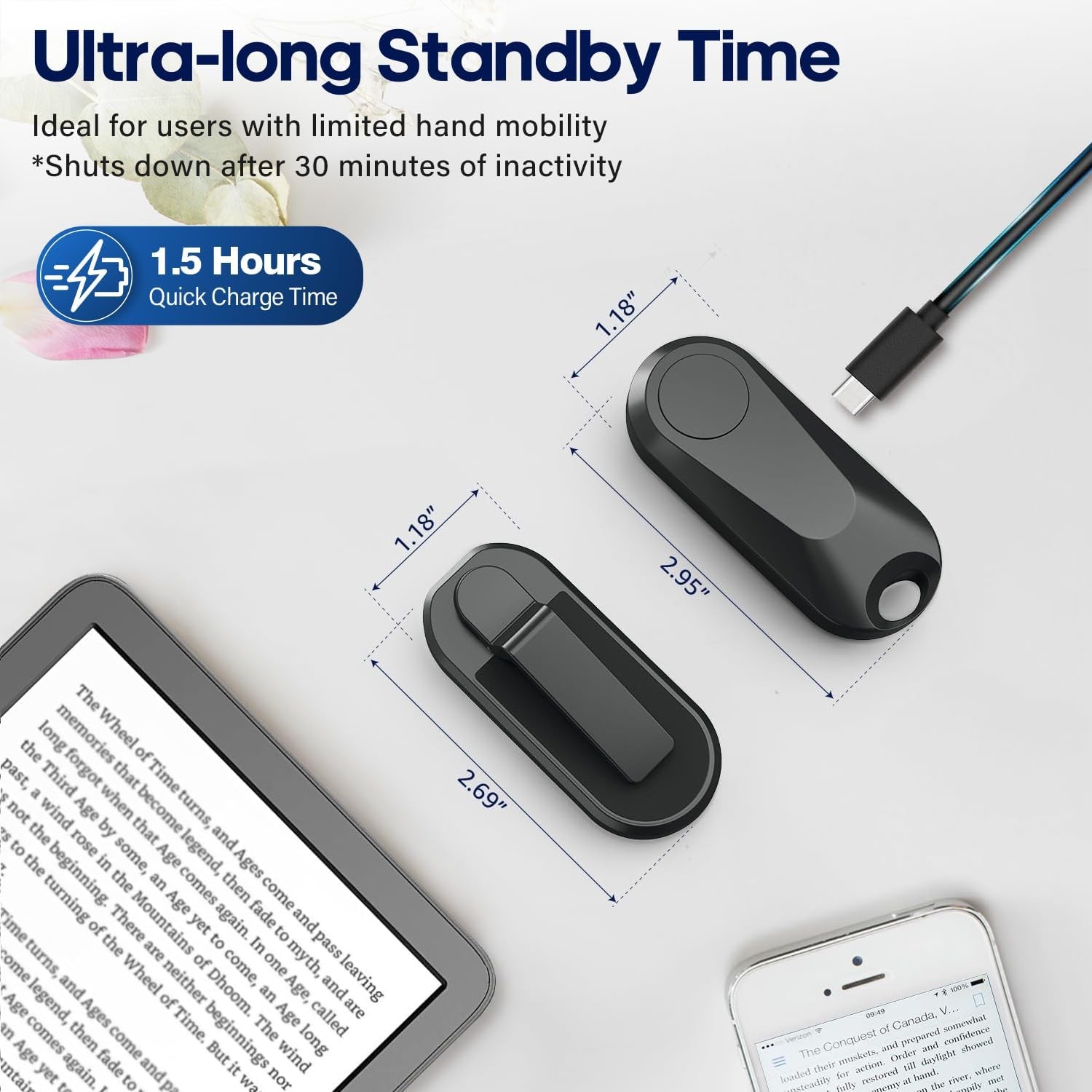 Page Turner Clicker for eReaders, Tablets & Cameras, w/ Wrist Strap & Bag
