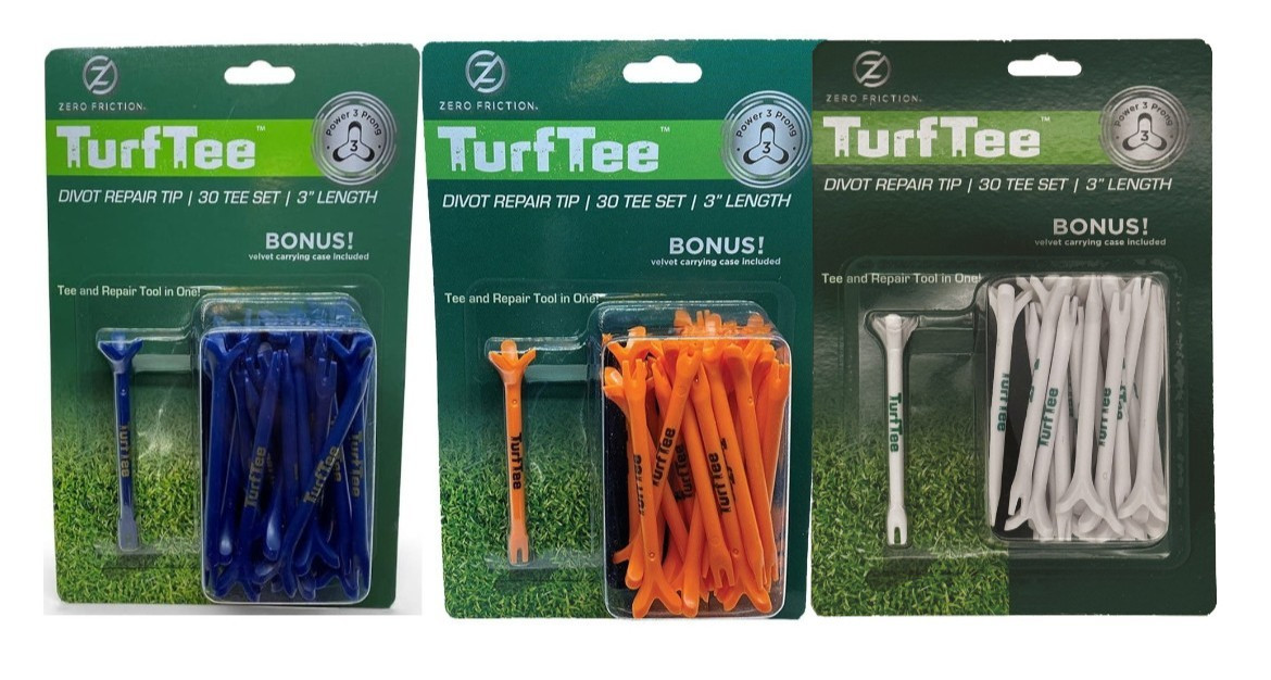 90 NEW Zero Friction Turf Tee Divot tip 3" 30 Tee 3 Packs ORANGE, NAVY, WHITE