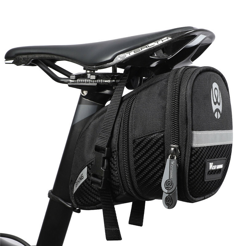 WEST BIKING Bicycle Saddle Seat Bag Waterproof Reflective Bike Cycling Bag Black