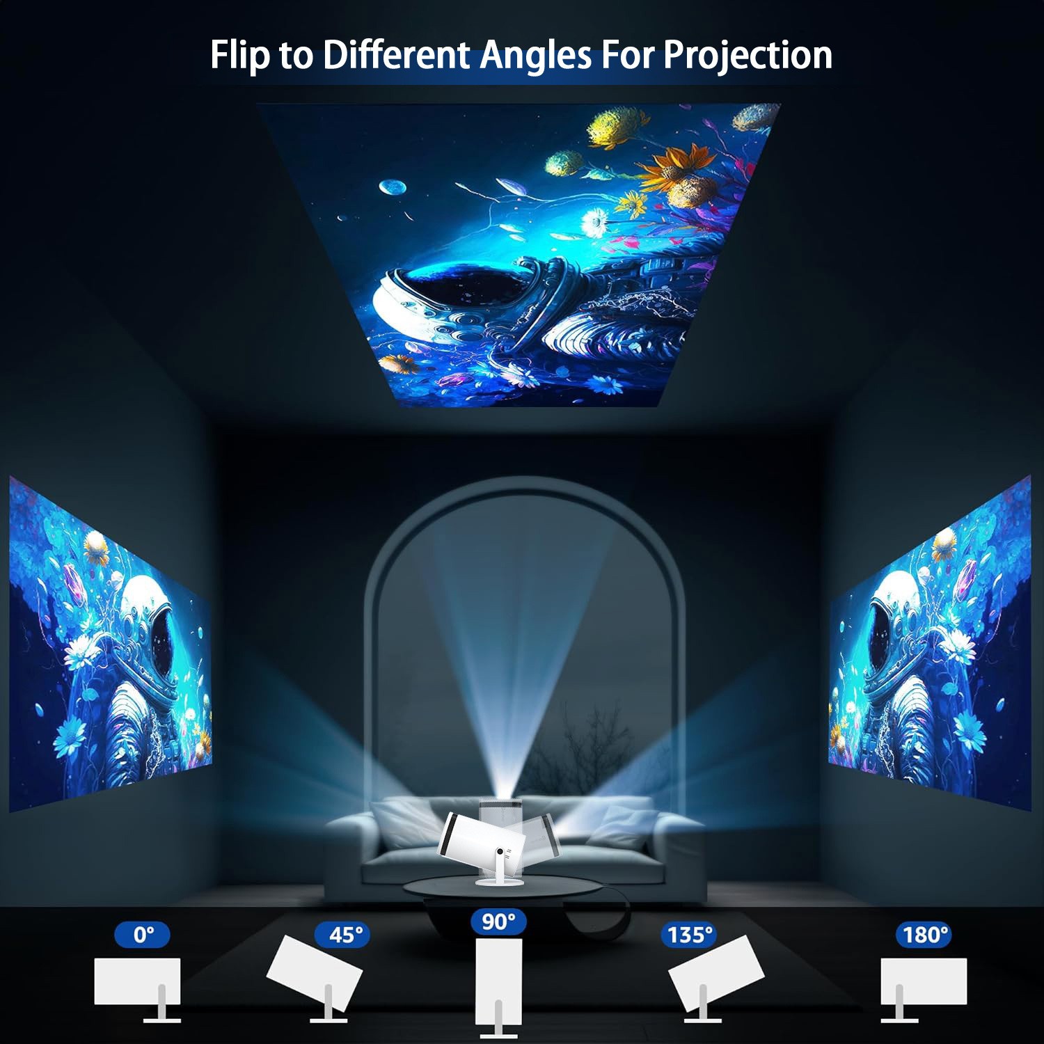 Android 12 Smart Projector WiFi 6 Portable Mini with Keystone Correction
