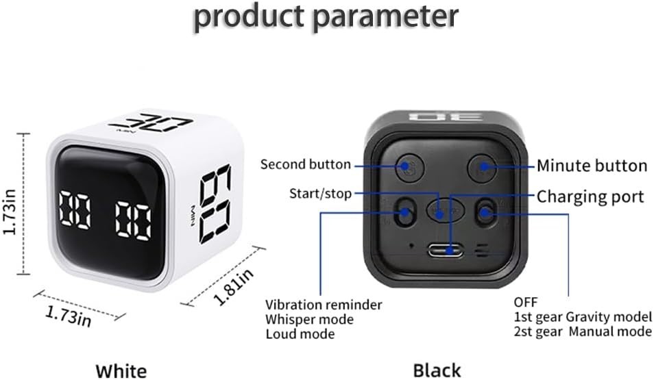 Rechargeable Digital Cube Timer Pomodoro Productivity Clock Custom Countdown Ala