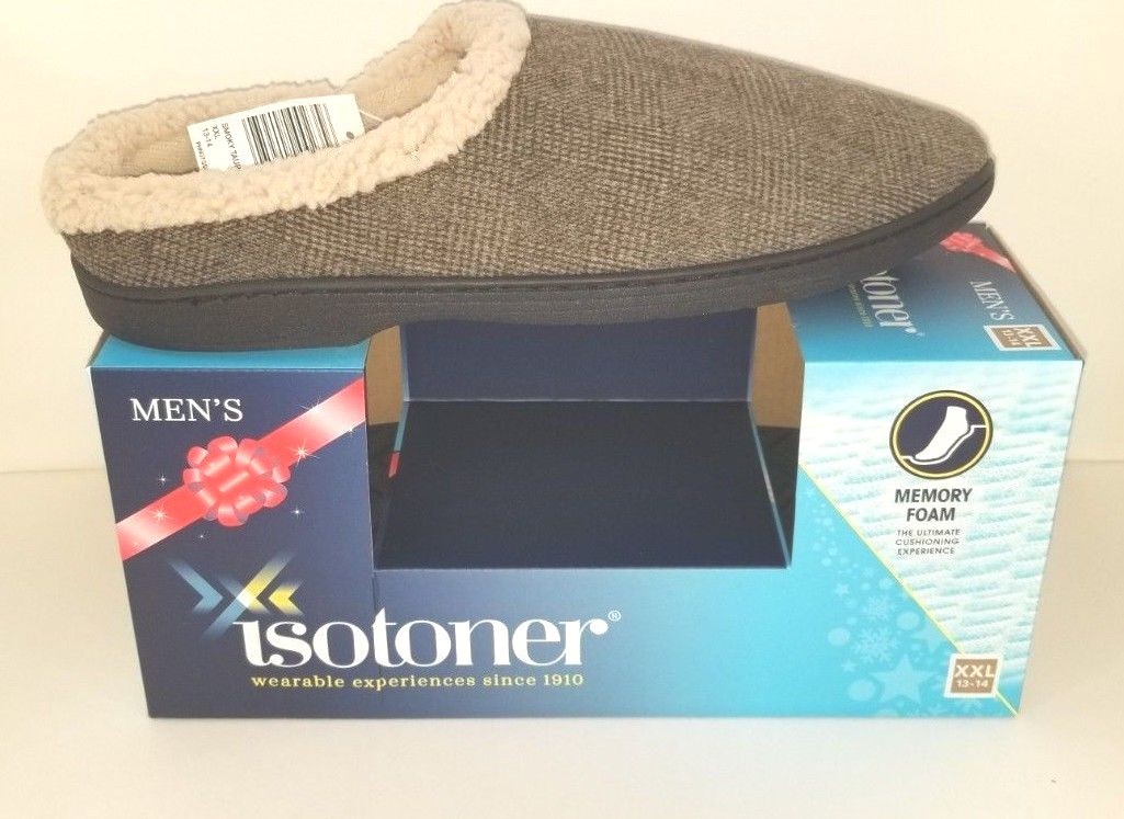 Men’s ISOTONER Memory Foam Slippers Fits XXL 13-14  Color:  Smokey Taupe