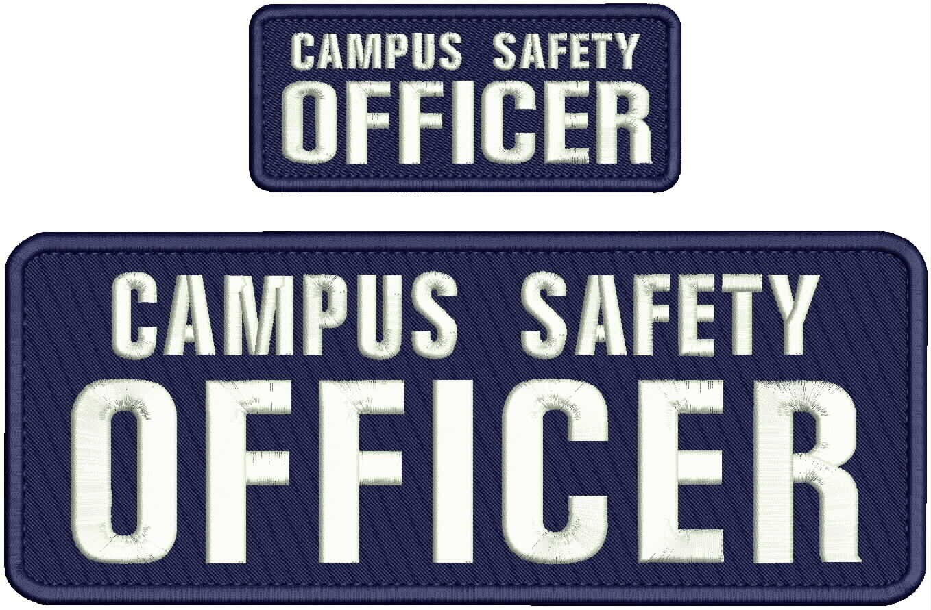 CAMPUS SAFETY   embroidery patches 4x10 and 2x5 hook on back WHITE on navy blue