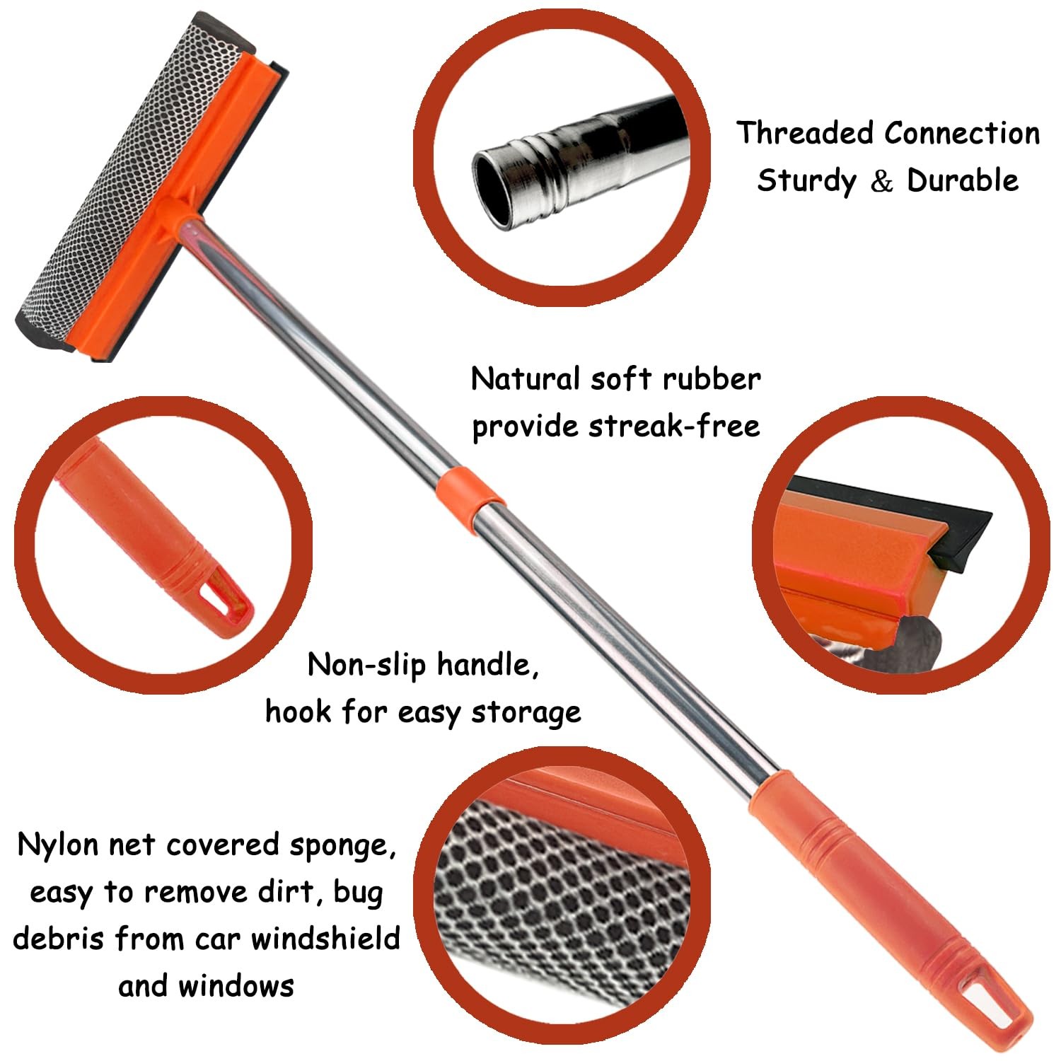 Window Squeegee for Window Cleaning, 2 in 1 Squeegee Window Cleaner Tool 58"